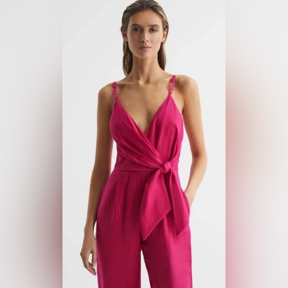 NWT REISS Emilia Tie Front Linen Jumpsuit SIZE 6 - Picture 2 of 12